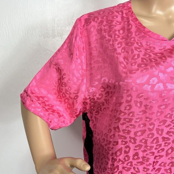 KOCHÉ COLLECTIVE Pink Satin Leopard Print Asymmetric Dress with Lace Trim Size M - Picture 3 of 11